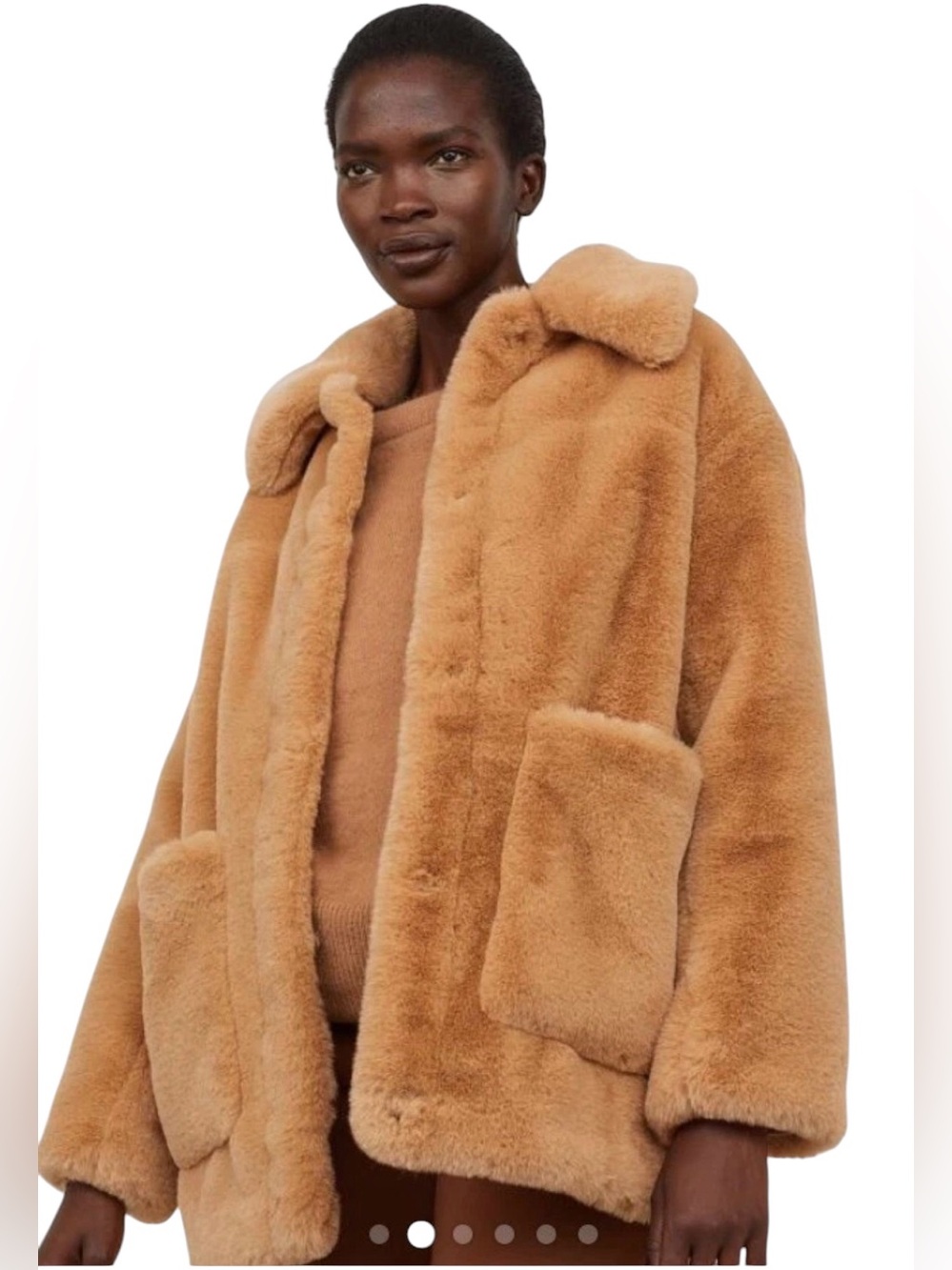 Faux Shearling Coat - Camel